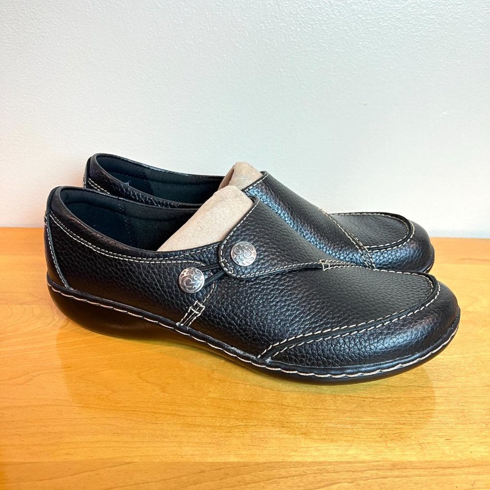 Clarks‎ Womens Size 8.5 Ashland Lane Q Black Leather Slip On Loafers Flats Shoes